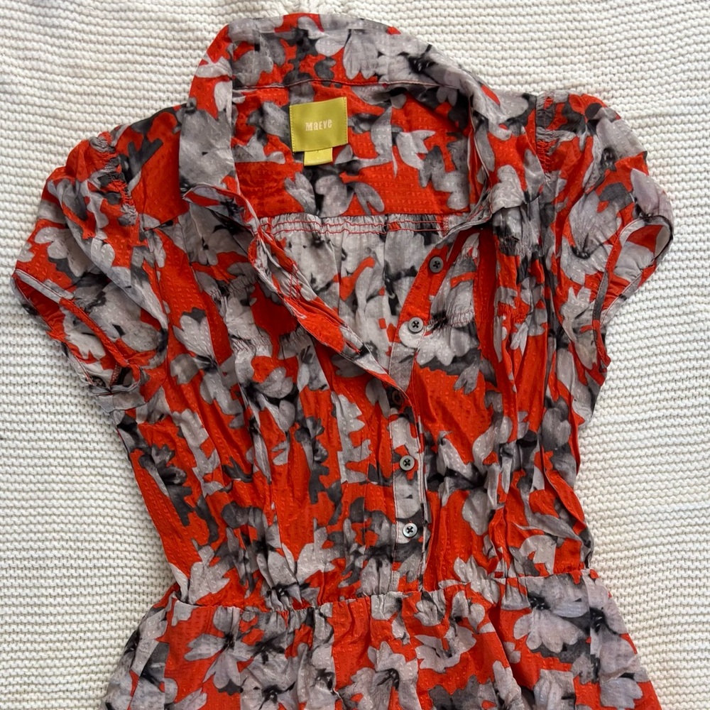 Silk Maeve Red and Gray Floral Blouse